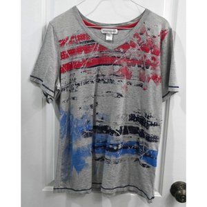 Vintage Christopher & Banks Women's Short Sleeve Patriotic Tee-Shirt Size L Gray